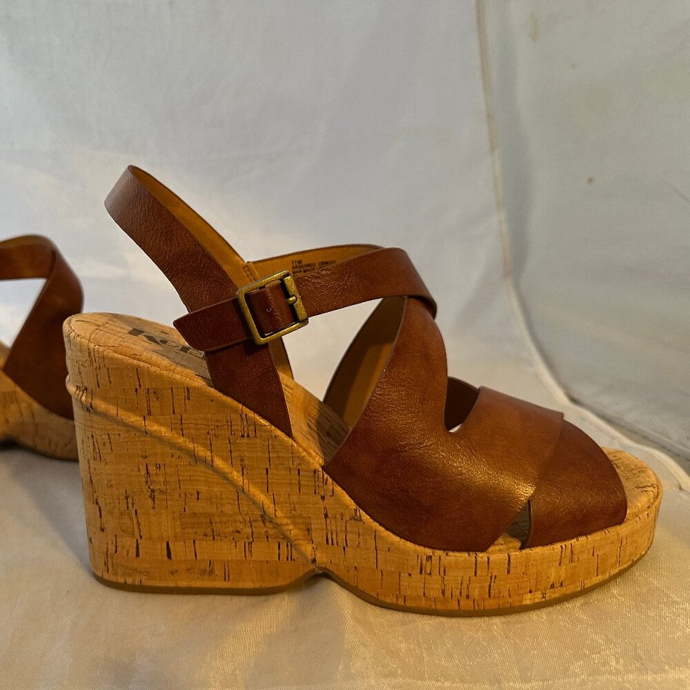 Kork-Ease Tan Leather Cork Platform Wedge Sandals - Picture 5 of 8